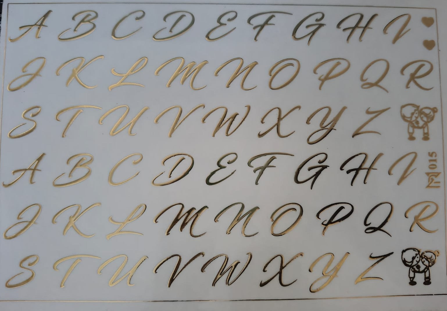 Cursive Alphabet Embossed Gold Metallic Foil Sticker Cursive Alphabet Embossed Gold Metallic Foil Sticker