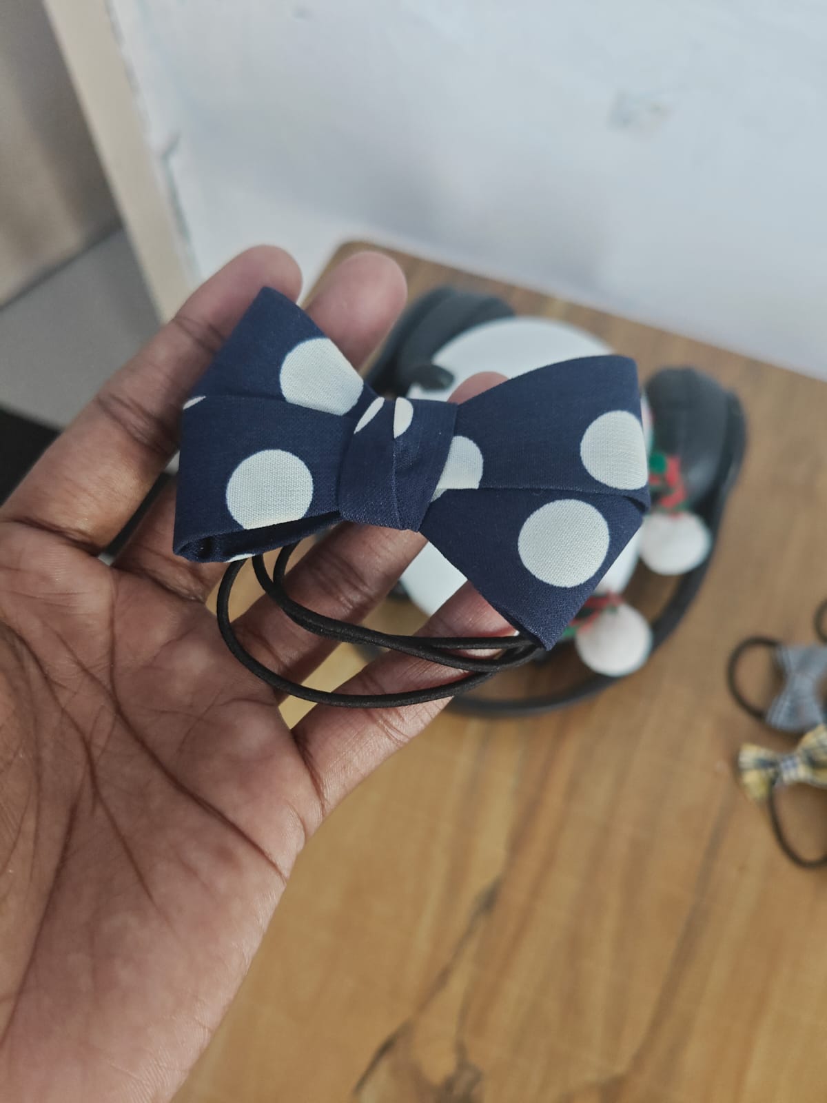 Blue & White Dotted Bow Band Blue & White Dotted Bow Band