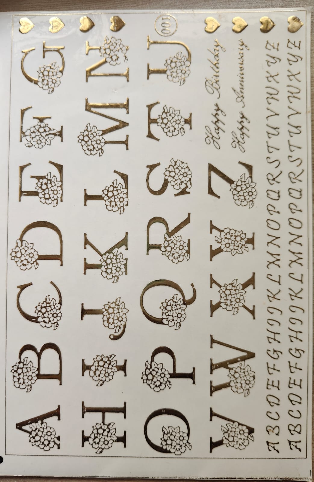 Decorated Alphabets Embossed Gold Foil Stickers