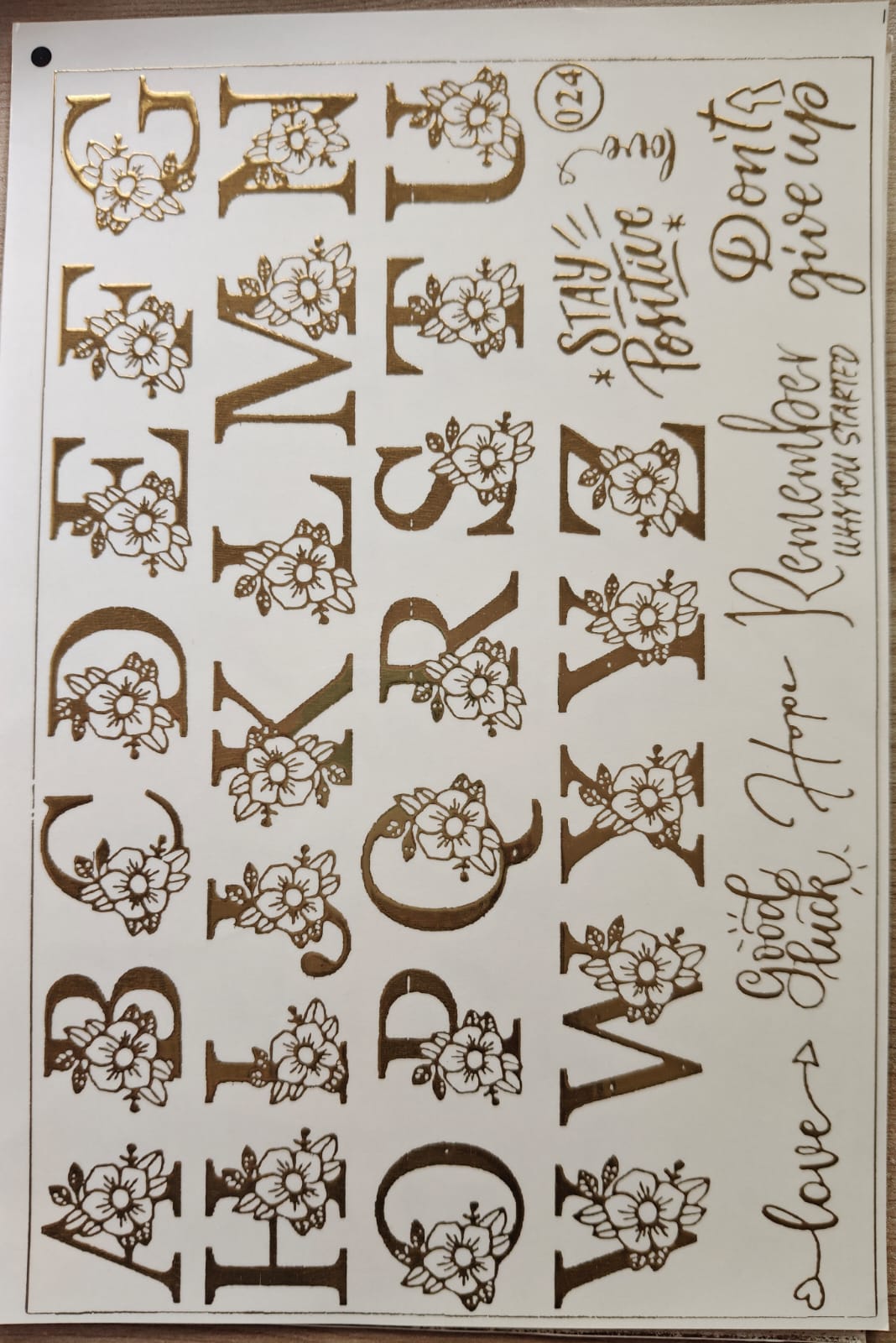 Fancy Alphabets Embossed Gold Foil Stickers
